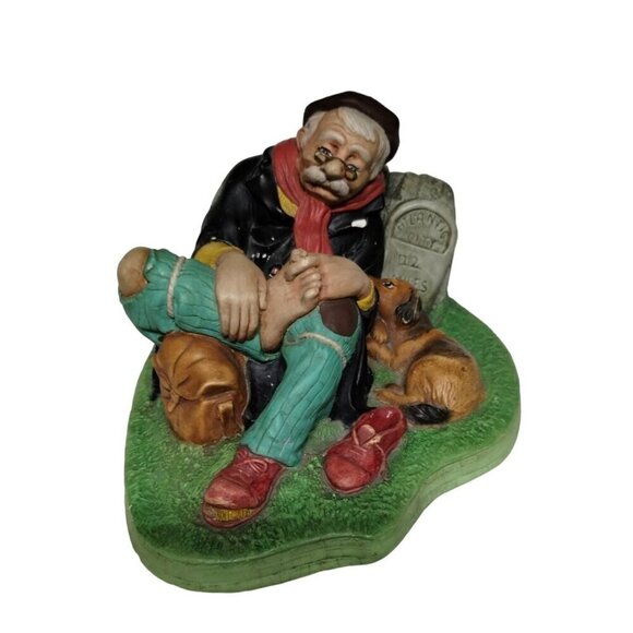 Vintage Chalkware Travelers Rest Homeless Man & Dog Figurine‎ Hand-Painted - Picture 3 of 16